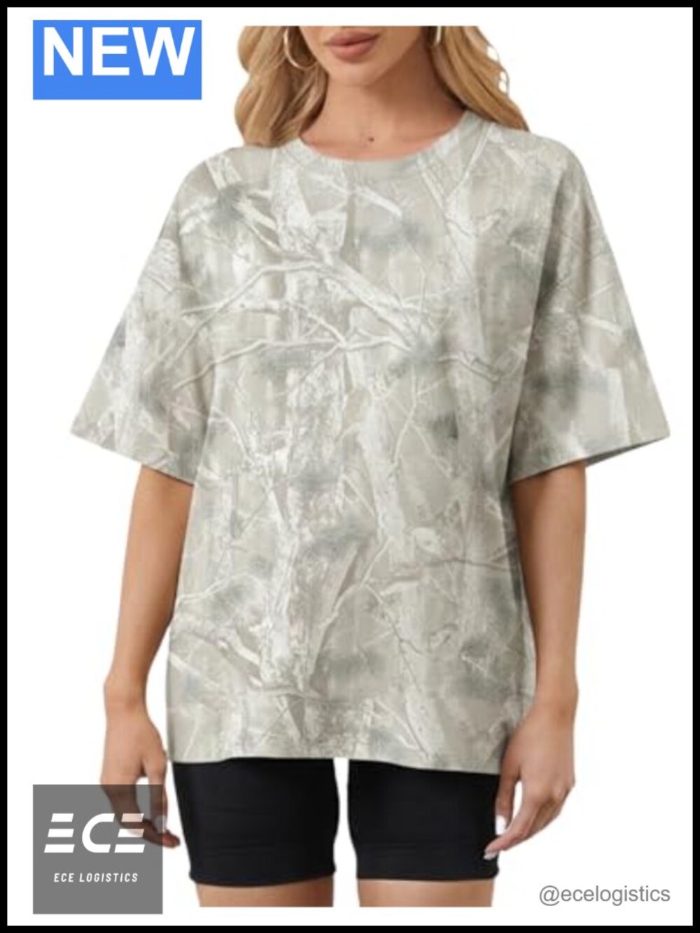 Oversized Camo Maple Leaf Graphic Tee Short Sleeve Crewneck